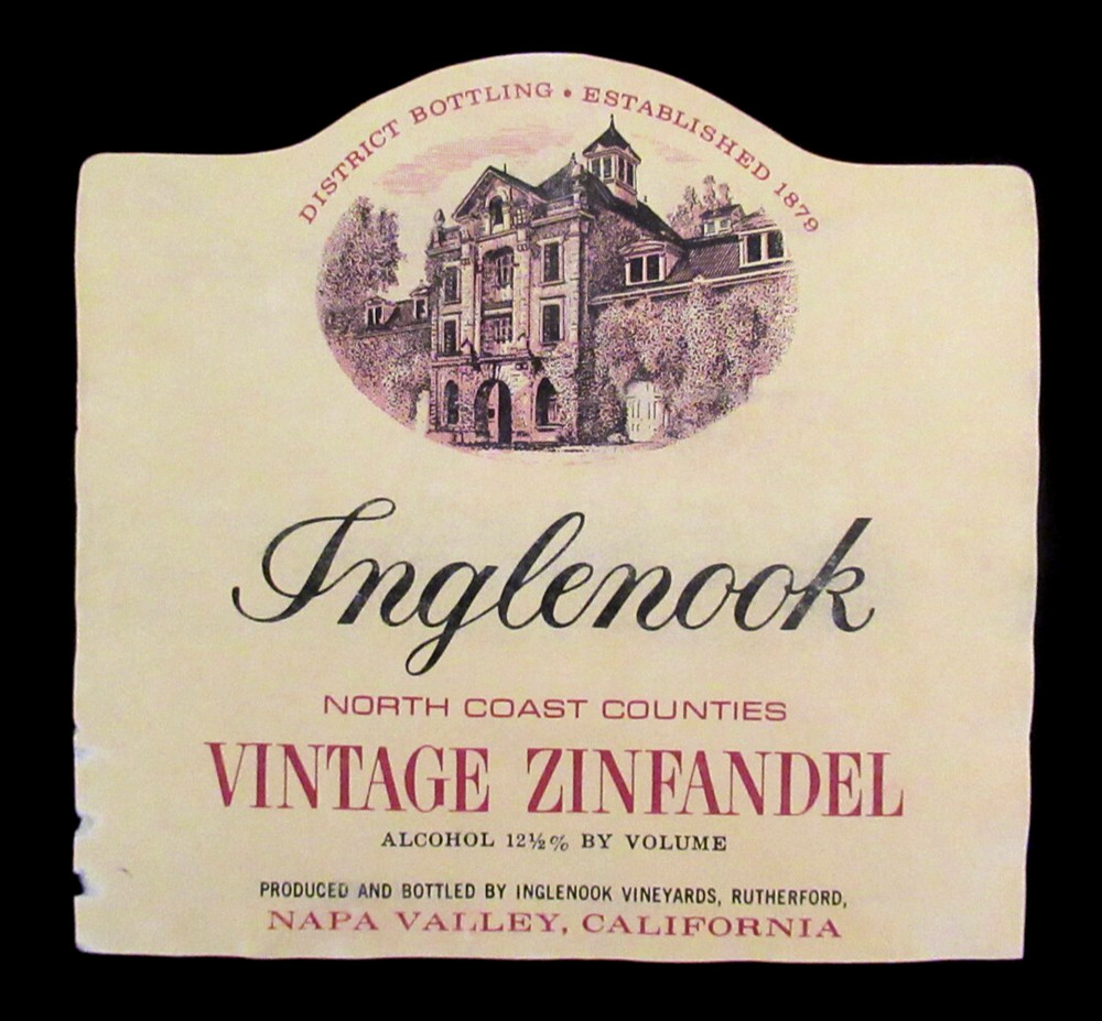Original Wine Label lnglenook Vintage Zinfandel Rutherford Napa Valey California