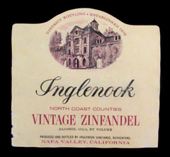 Original Wine Label lnglenook Vintage Zinfandel Rutherford Napa Valey California