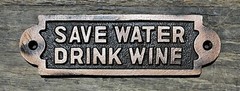 SAVE WATER, DRINK WINE Faux Copper-Finish Cast Iron Wine Bar Sign, 2” x 7”