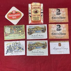 9 Vintage Bottle Label Wine Spirit Foreign 1950s 1960s Beer Bulk Lot