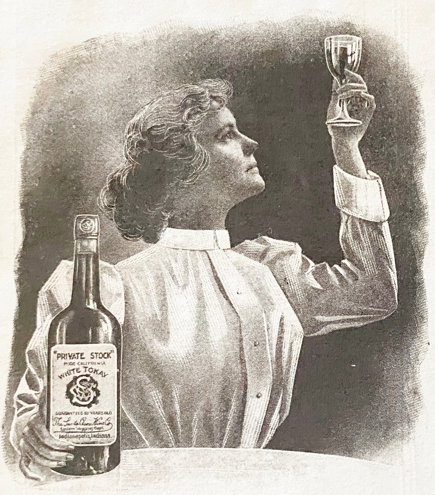 SANTA CLARA WINE CO c1900 Print Ad~Woman Drinks Private Stock White Tokay Bottle