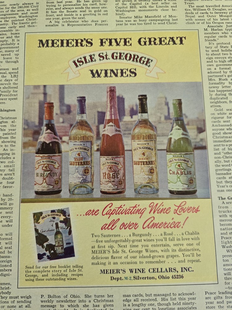 1965 Meier&rsquo;s Five Great Wines Burgundy Rose Chablis Sauternes Vintage ad