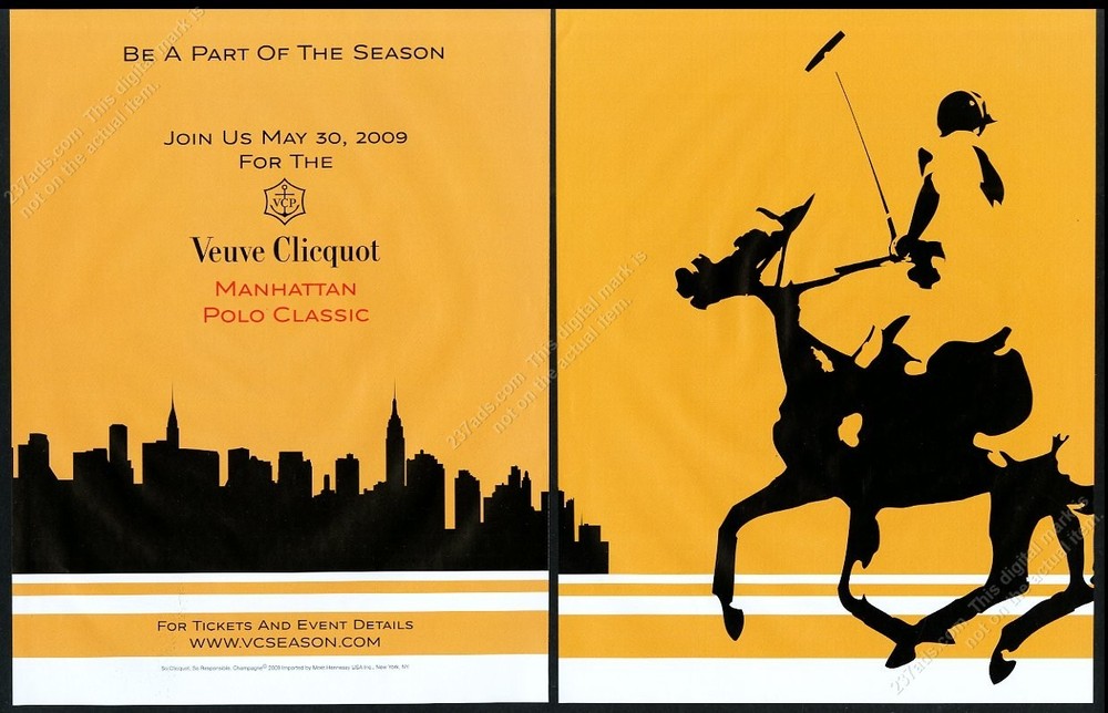 2009 Veuve Clicquot champagne polo player NYC skyline art vintage print ad