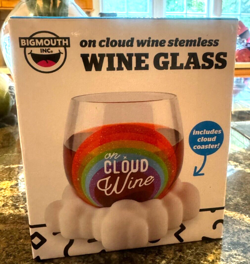 Big Mouth « On Cloud Wine » Stemless Wine Glass Rainbow cloud coaster set