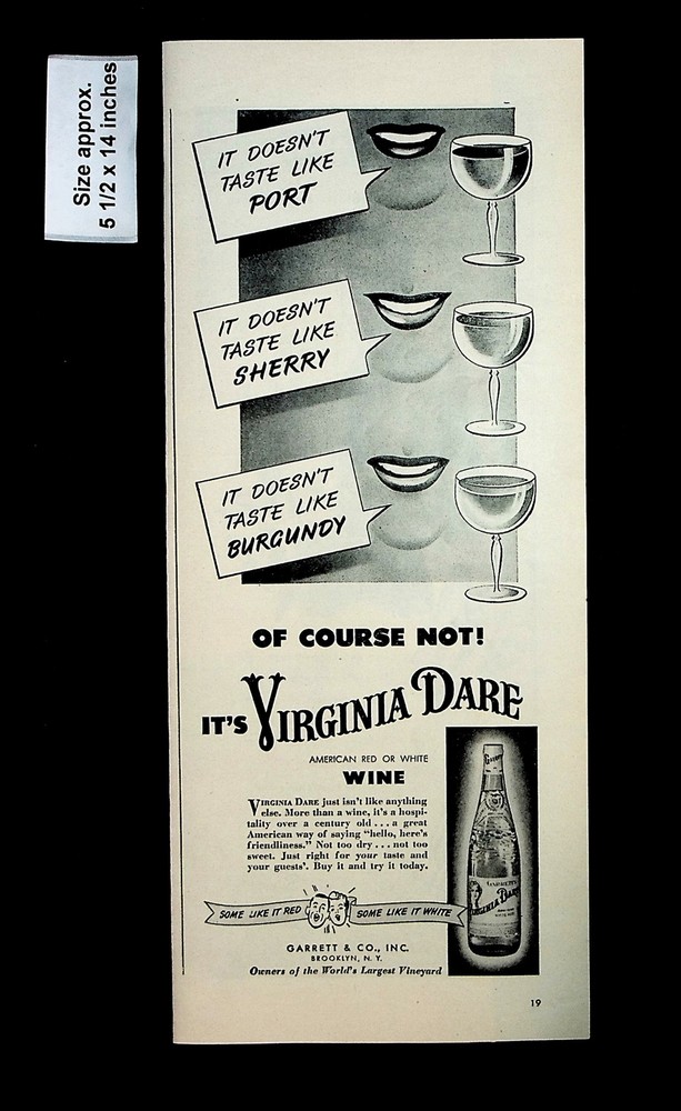 1945 Virginia Wine American Red White Century Old Vintage Print Ad 34102