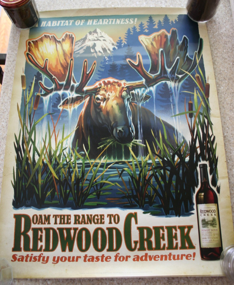 REDWOOD CREEK Wine Poster 18&Prime; x 24&Prime; Moose Roam the Range