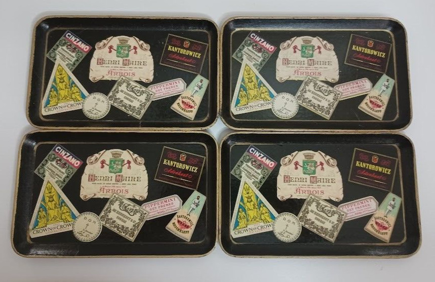 Vtg Liquor and Wine labels on a tray Gin Whiskey Scotch 8.5&Prime; x 5.25 Wales Japan