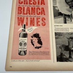 1944 Cresta Blanca Wines Vintage Print Ad 5.5&Prime;x14&Prime; bottle ripe California wine