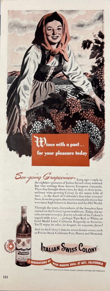 1944 Italian Swiss Colony Vintage Print Ad Wine Making Asti California Grapes