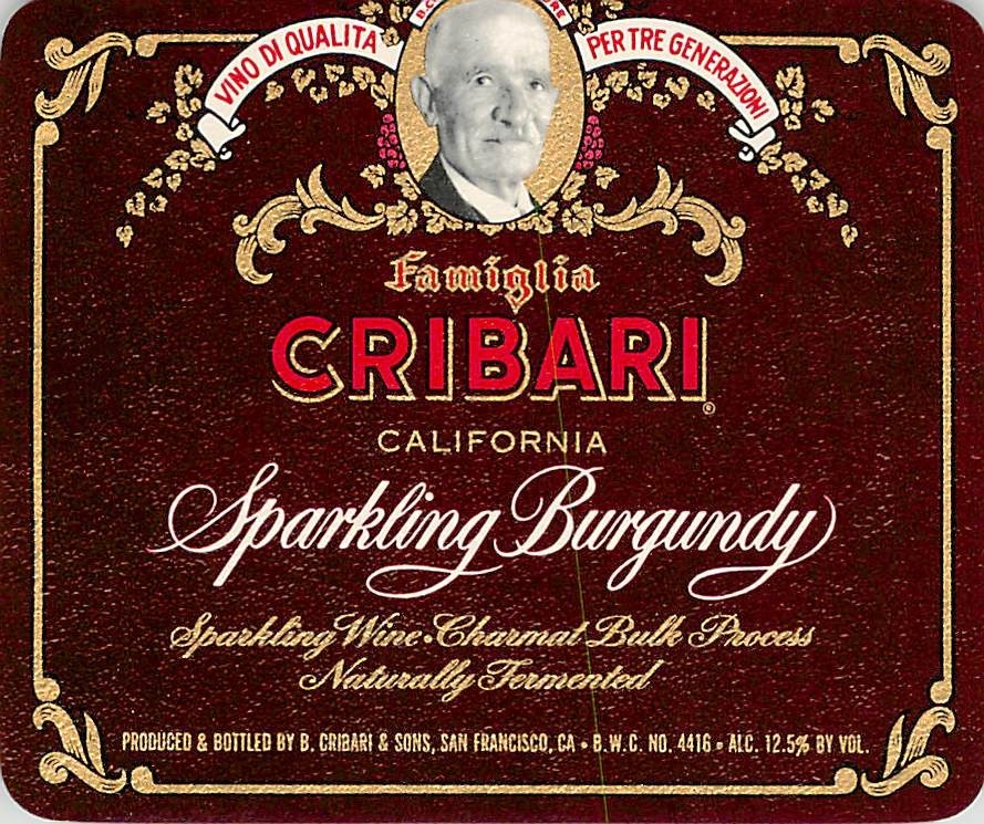 Cribari Sparkling Burgundy San Francisco CA 1970s 1980s Vtg Wine Label