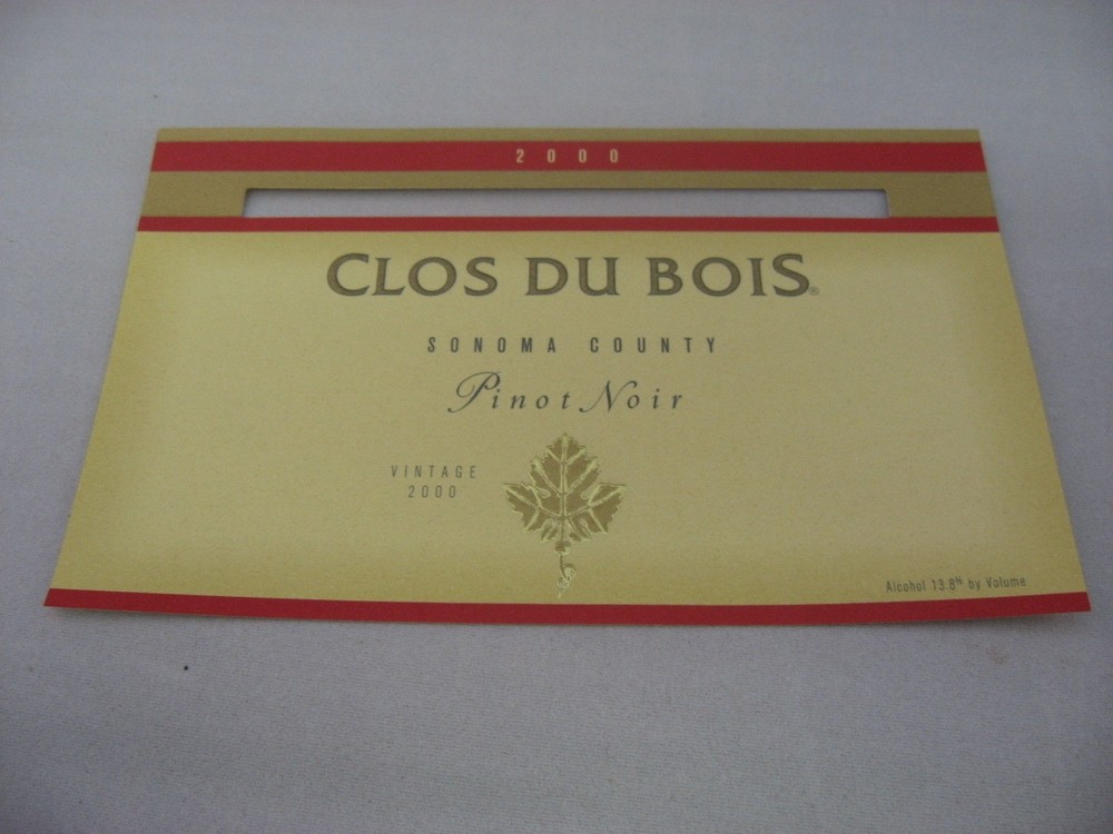 Clos Du Bois 2000 Pinot Noir Wine Label Sonoma County CA Vintage Collectible