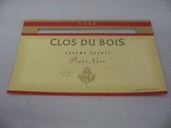 Clos Du Bois 2000 Pinot Noir Wine Label Sonoma County CA Vintage Collectible
