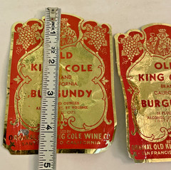 Lot of 2 Vintage Old King Cole California Burgundy Wine Label Gold Foil 1930s