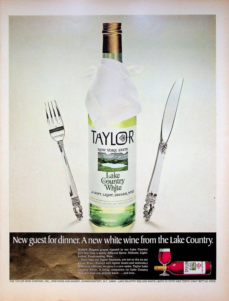1968 Taylor New York State Lake Country White Dinner Wine Vintage 1960s Print Ad