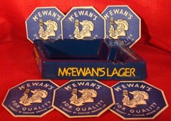 McEWAN’S LAGER BLUE MELAMINE ASHTRAY + 6 BAR MATS – EXCELLENT CONDITION! 