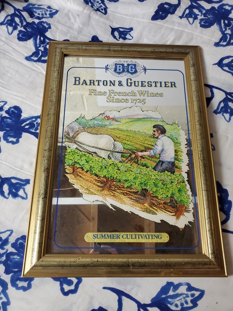 Vintage B&G Barton & Guestier Bar Mirror Fine French Wines Framed Summer