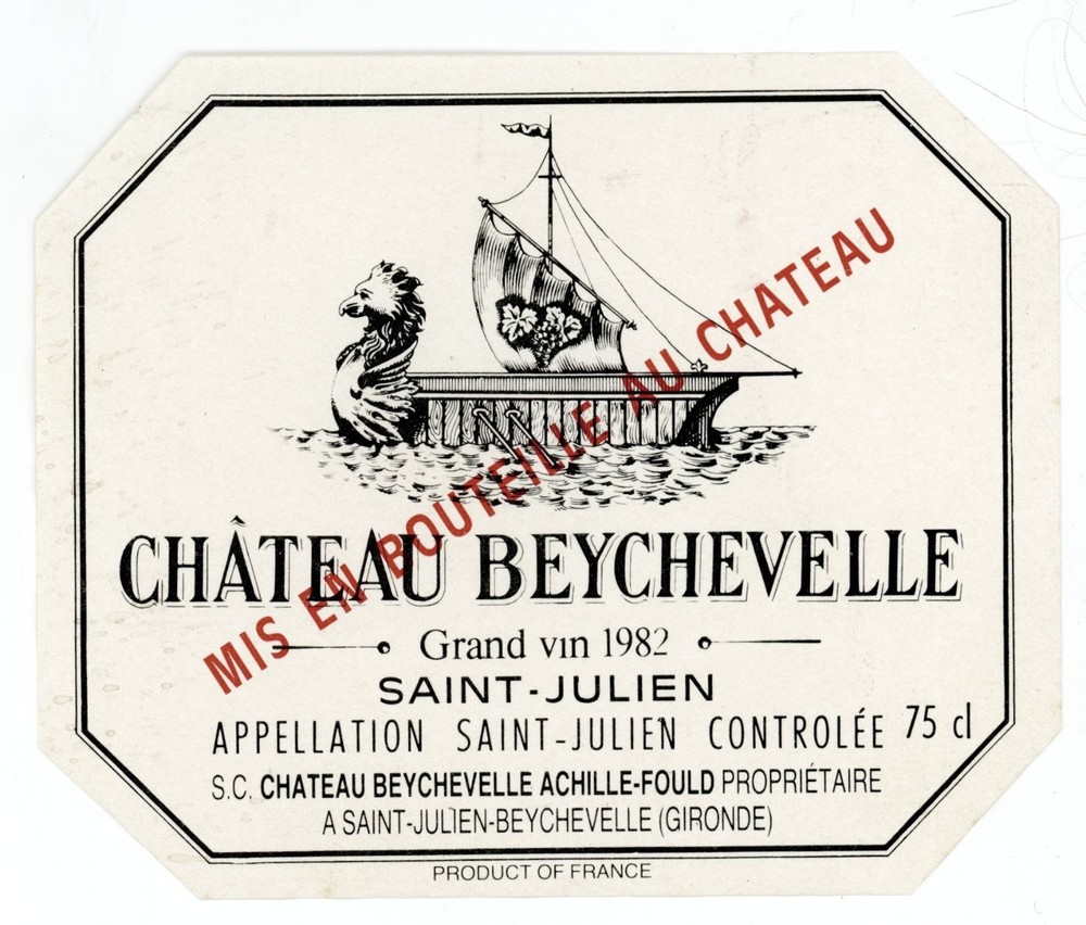 1982 Chateau Beychevelle Wine Label Vintage Grand Vin France French