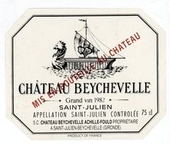 1982 Chateau Beychevelle Wine Label Vintage Grand Vin France French