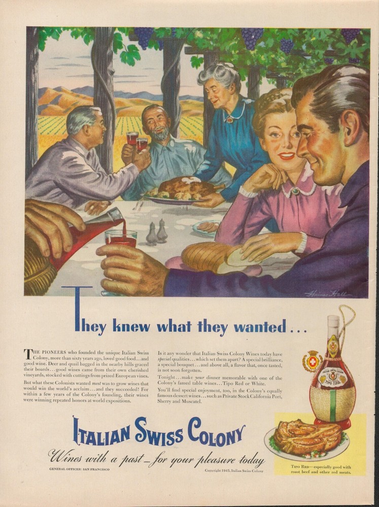 1945 Wine Tipo Red Italian Swiss Colony 1940s Vintage Print Ad California Light
