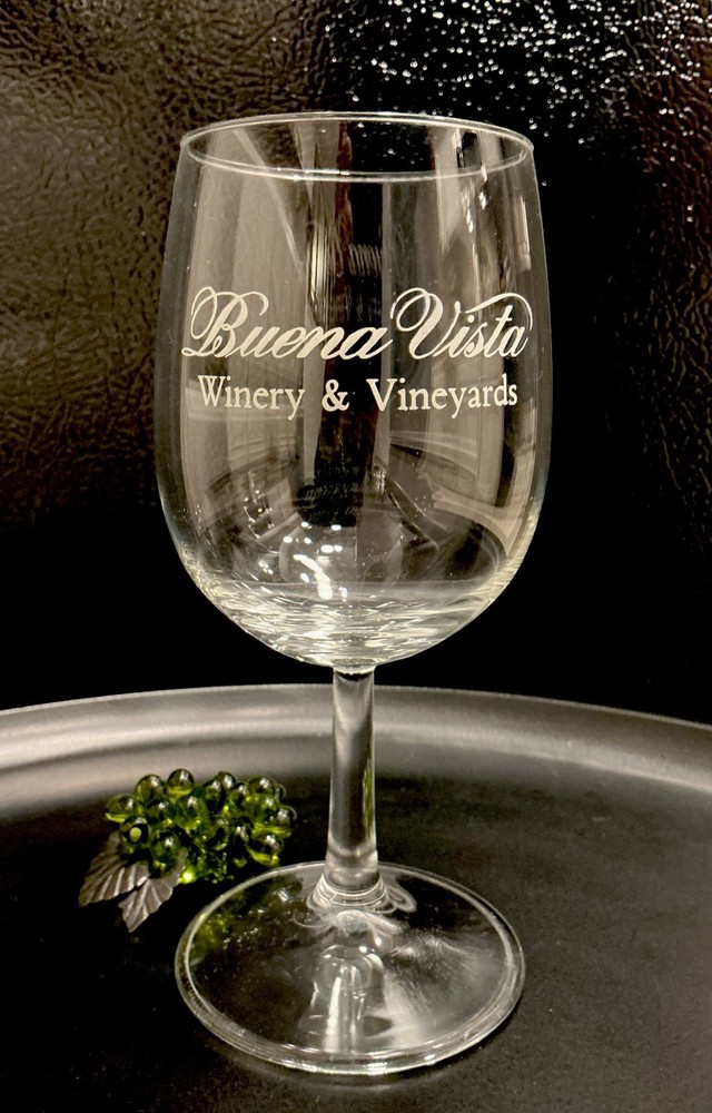 Vintage BUENA VISTA Winery & Vineyards Crystal Wine Glass Sonoma, CA ~ PRISTINE!