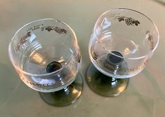 2 Vintage Schmitt Sohne West German Wine Goblet Cordial Glasses Clear Green Stem