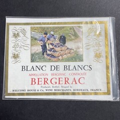 Vintage 1950s Bergerac Blanc De Blancs UNUSED Paper Label Bordeaux France Q1943