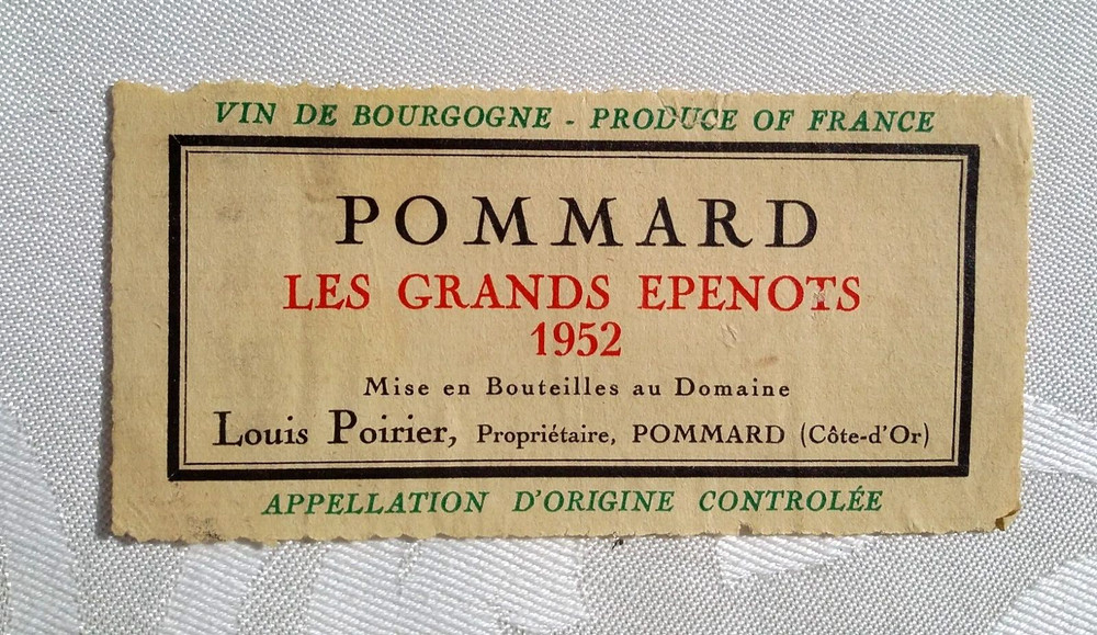 VTG POMMARD 1952 50s WINE LABEL Cote-d&rsquo;Or FRANCE BOURGOGNE Midcentury LE GRAND E