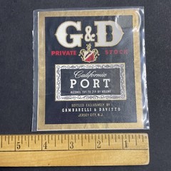Vintage 1960s G&D California Port Wine UNUSED Foil Label Jersey City NJ Q1904