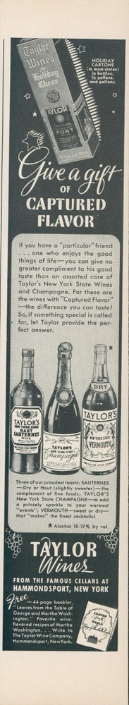 1941 Taylor Wines Holiday Cheer Stars Night Sky Captured Flavor Vtg Print Ad L9