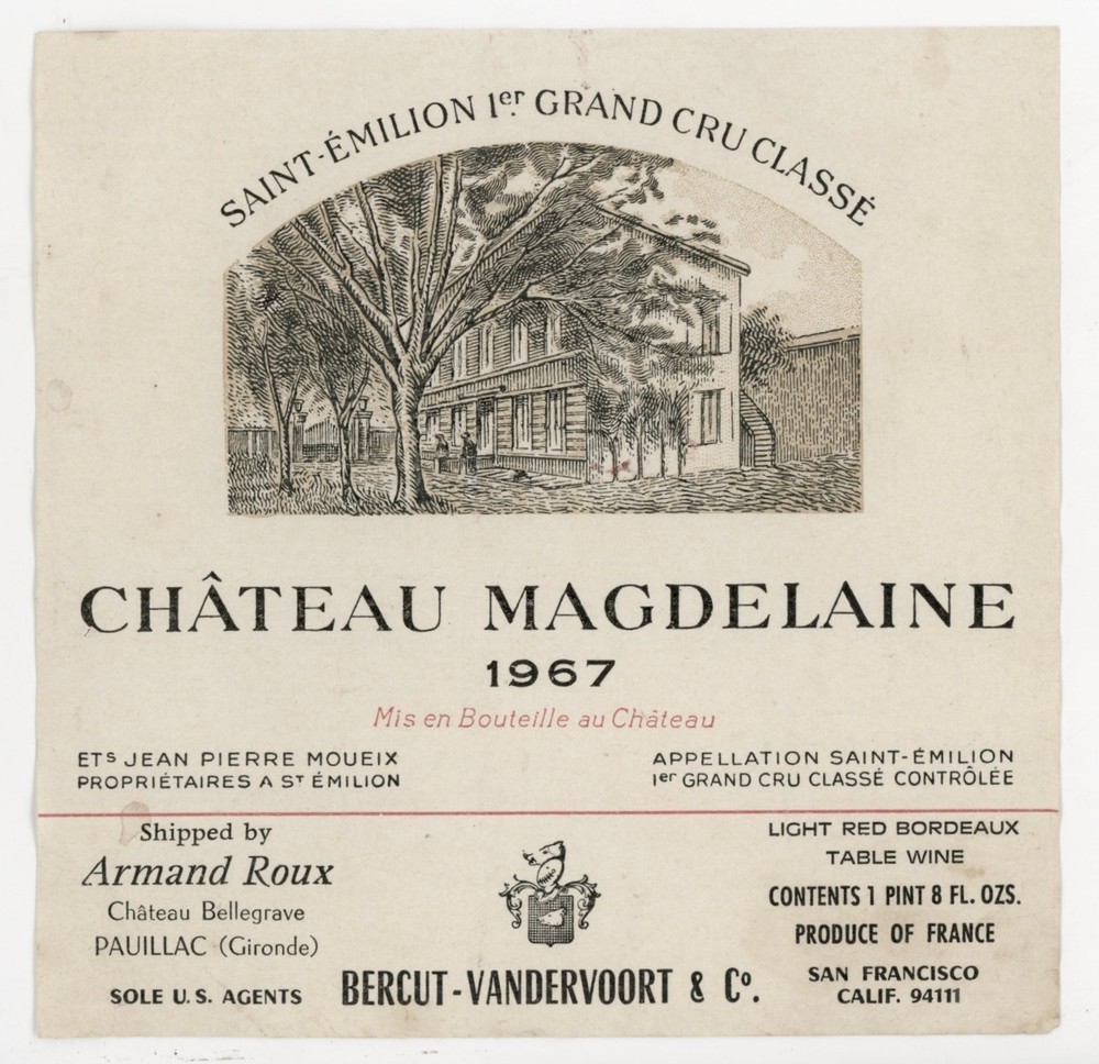 Chateau Magdelaine Wine Label 1967 France French Charles