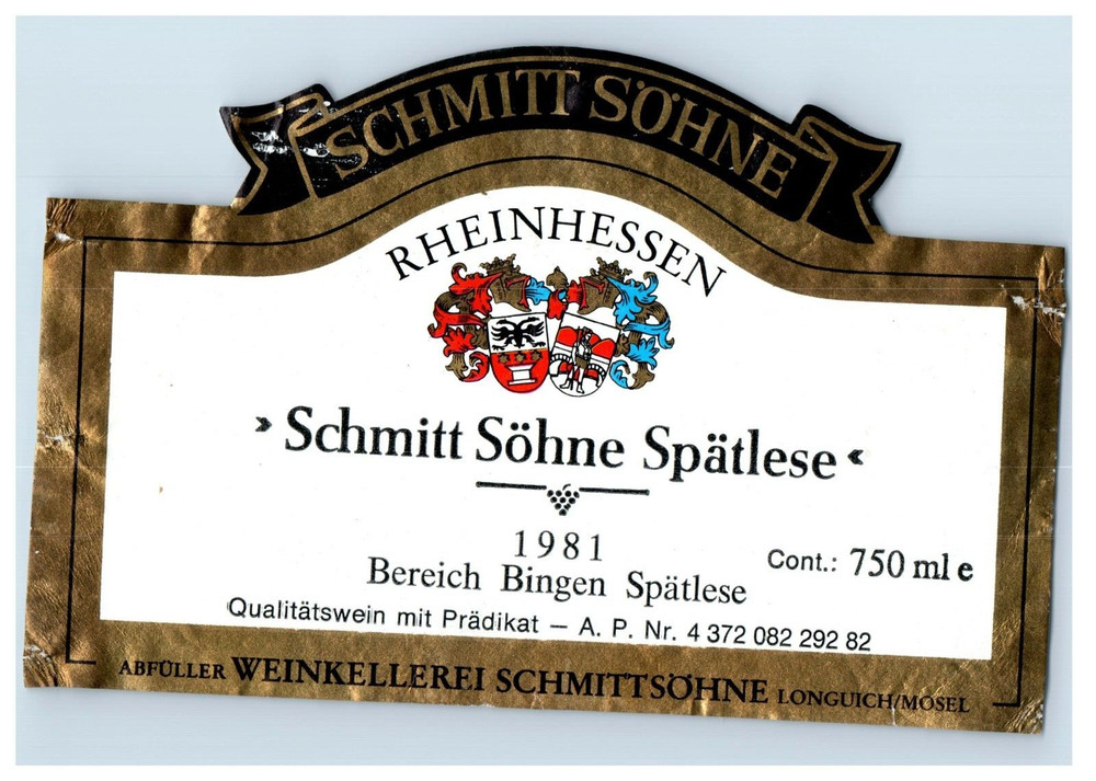 1970&rsquo;s-80&rsquo;s Schmittsohne Schmitt Sohne Spatlese Wine Label Original S20E