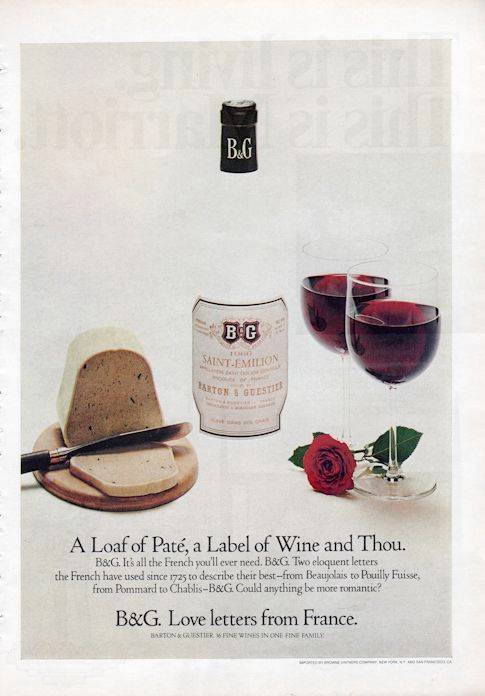 1972 B&G French Wine Vintage Bottle and Label – Loaf of Pate&rsquo; PRINT AD