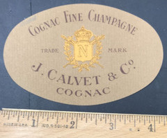 VTG J Calvet & Co Cognac Fine Champagne Liquor Bottle Label Embossed 4.25×2.75