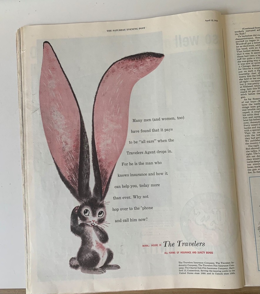 The Travelers Magazine Ad Insurance Rabbit April 1952