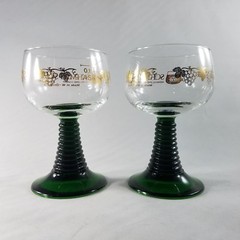 SCHMITT SOHNE Wine Glasses (x2) – Green Ribbed Stem Cordial Vintage W. Germany