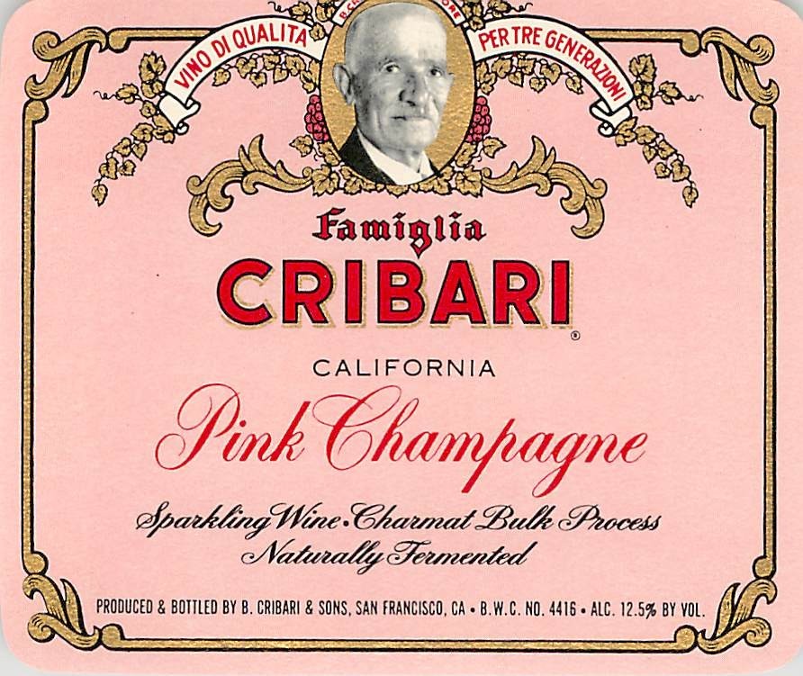 Famiglia Cribari Pink Champagne San Francisco CA 1970s 1980s Vintage Wine Label