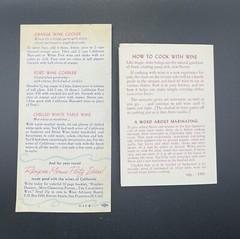 Set Of 2 CALIFORNIA WINES ad brochure California Wine Advisory Board Recipes