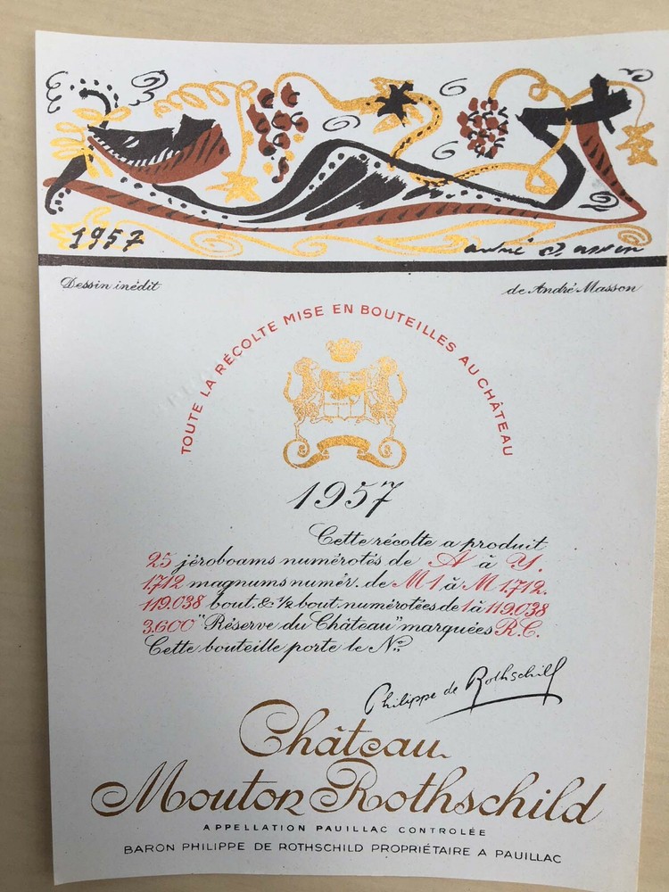 The 1957 Chateau Mouton Rothschild (Specimen) – Label By: Andre Masson