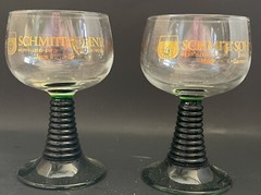 2 Schmitt Sohne W. GERMAN Green Ribbed Stem Wine Glasses 4 oz