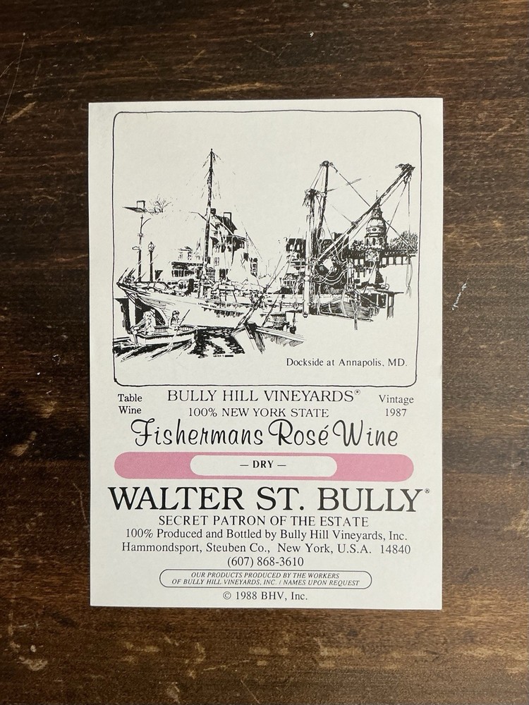 Vintage 1987 Bully Hill Fishermans Rose Wine Label Walter Taylor Art