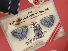 Vintage Wine Labels On A West Germany Tray 1953 Hochheimer Randersaderer