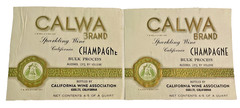 VTG CALWA Brand California Champagne Sparkling Wine Label Guasti CA 1960s LOT 2