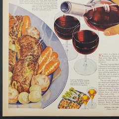 1945 California Red Wine Burgundy Claret Dinner Food photo art decor print ad