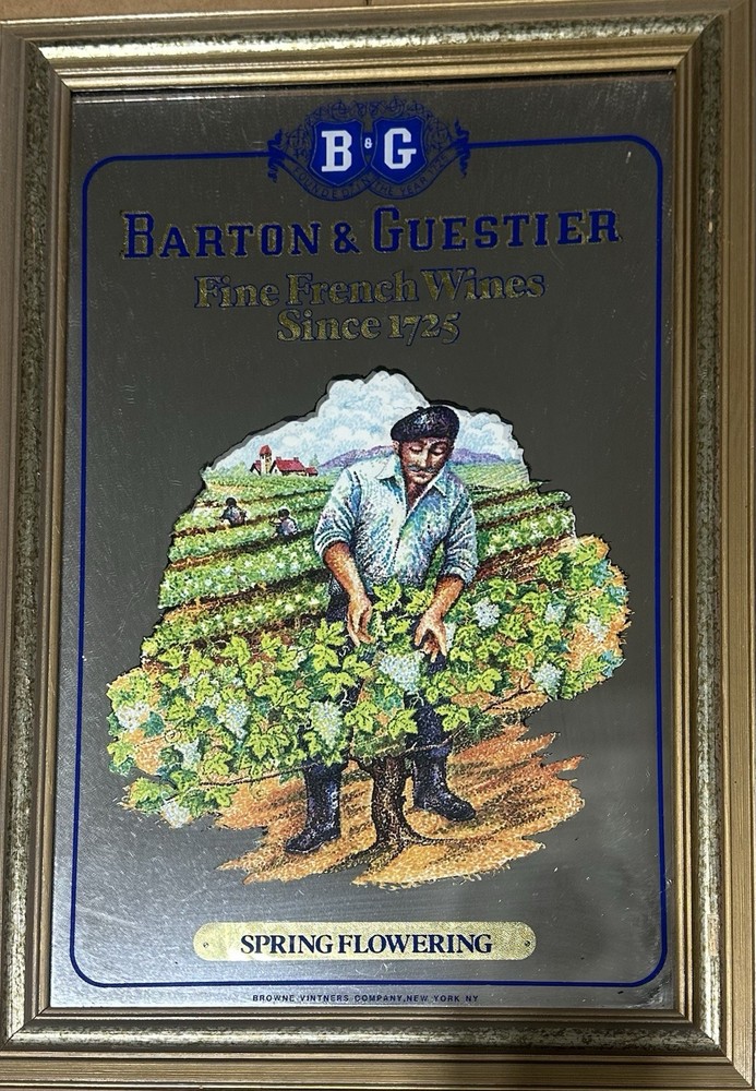 Barton & Guestier Wine Spring Flowering Sign Silver Blue Green Original