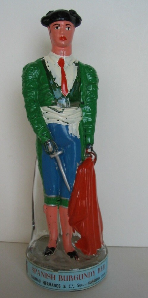 1955 GLASS MATADOR BOTTLE BULLFIGHTER DECANTER DALMAU HERMANOS TARRAGONA SPAIN