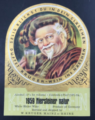 1959 Niersteiner Natur White Rhine Wine Label Kruger-Wein Germany Jolly Drinker