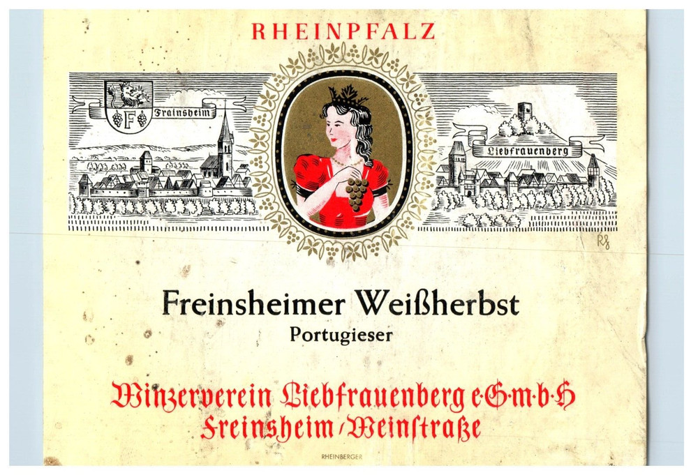 1970&rsquo;s-80&rsquo;s Rheinpfalz Freinsheimer Weiherbst German Wine Label Original S29E