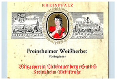 1970&rsquo;s-80&rsquo;s Rheinpfalz Freinsheimer Weiherbst German Wine Label Original S29E
