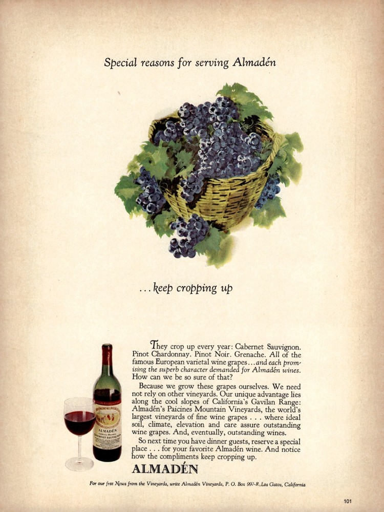 1969 Almaden Wine Premium European Grapes Vintage Magazine Print Ad/Poster