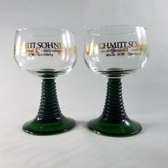 SCHMITT SOHNE Wine Glasses (x2) – Green Ribbed Stem Cordial Vintage W. Germany